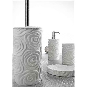 set accessori bagno design Accessori da bagno da appoggio in resina laccata lucida, con decoro a rilievo 